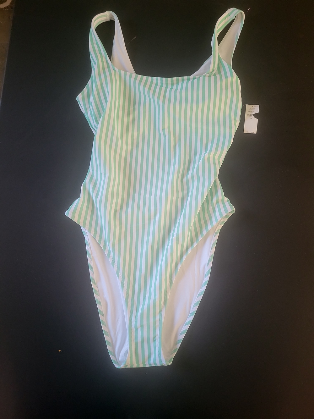 Old Navy Mint and White Vertical Stripe One-Piece Swimsuit